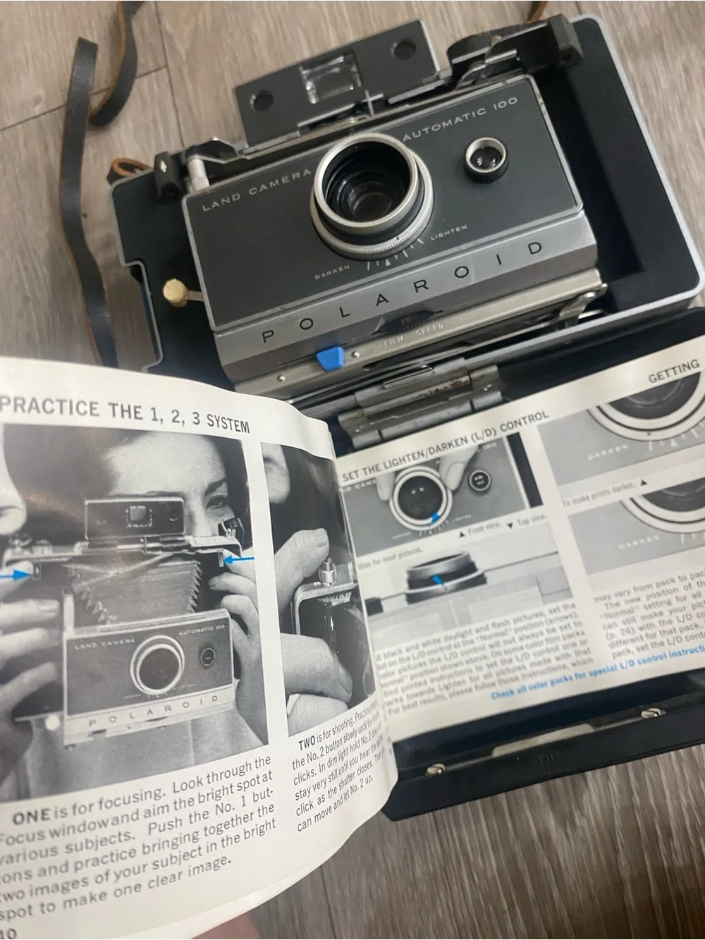 Polaroid Instant Land Camera Automatic 100 in Gray and Black - Vintage 1980s